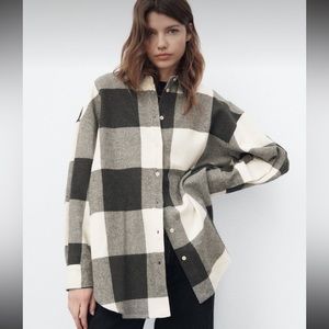 Zara black white grey flannel long sleeve shirt top jacket medium
